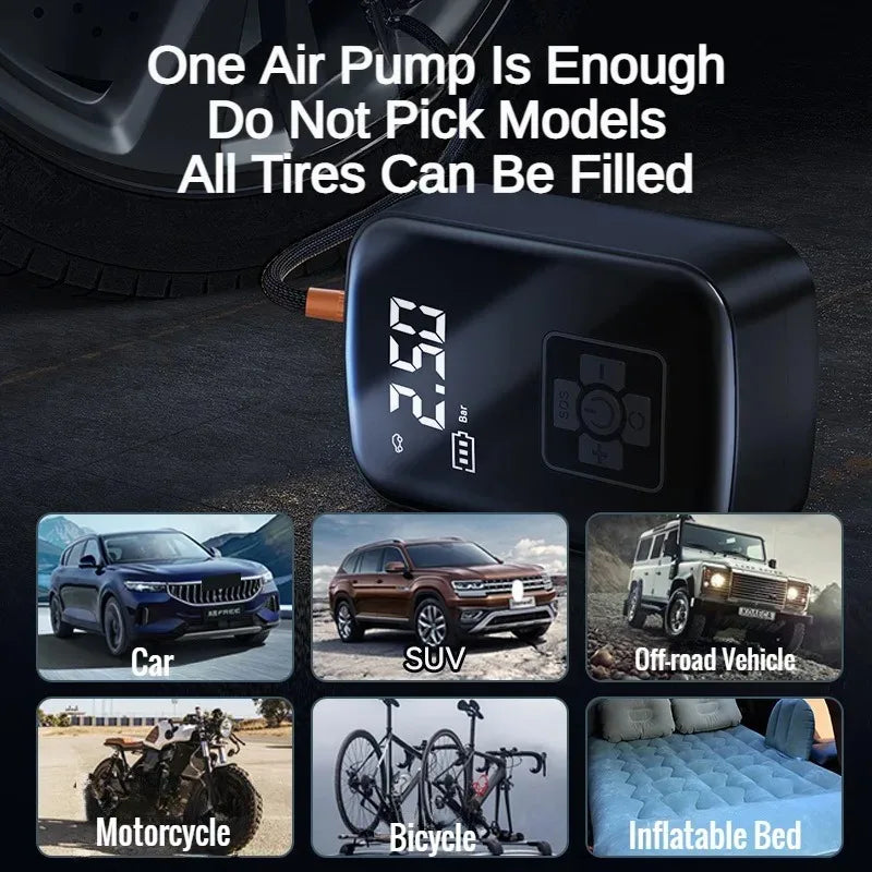 150PSI Tire Inflator Portable Air Compressor Cordless Air Pump Tires Air Pump with LED Light Tire Ball Electric Inflator