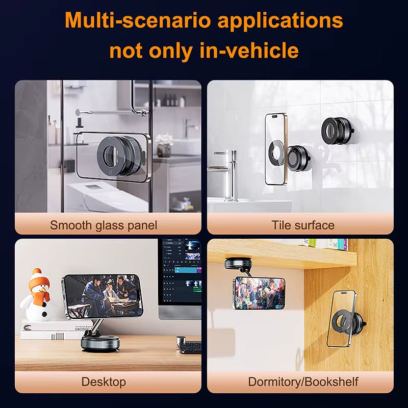 New Strong Magnetic Phone Holder Foldable Design 360° Adjustable Vacuum Car Mount for Car Desk Bathroom Magnet Suction Stand