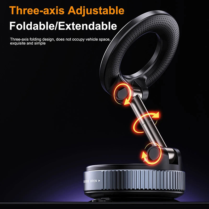 New Strong Magnetic Phone Holder Foldable Design 360° Adjustable Vacuum Car Mount for Car Desk Bathroom Magnet Suction Stand